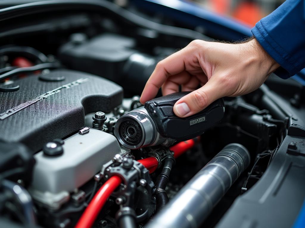 Monteur werkt aan een motorblok